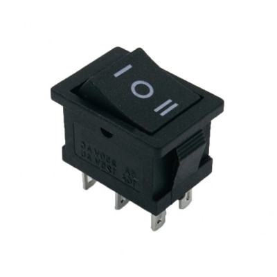 Перемикач клавішний KCD1-1-203, прямокутний 19x13 , 16А, 6pin, чорний, ON-OFF-ON